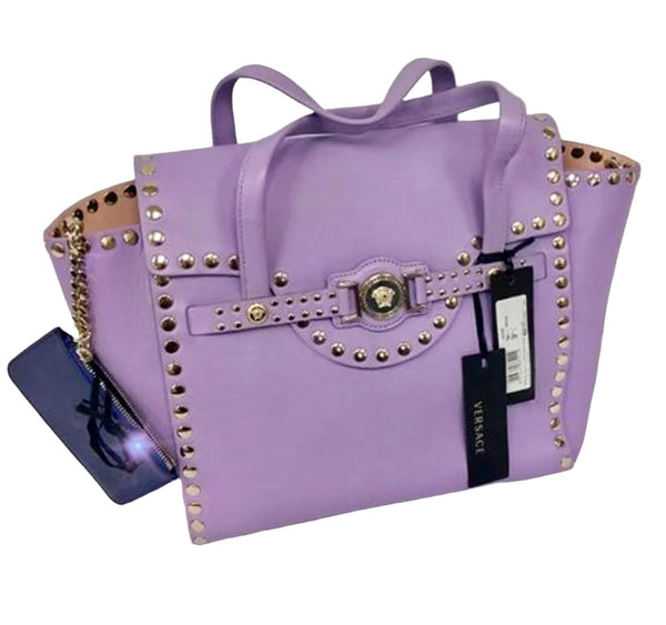 VERSACE Purple Nappa Leather Satchel With Studs