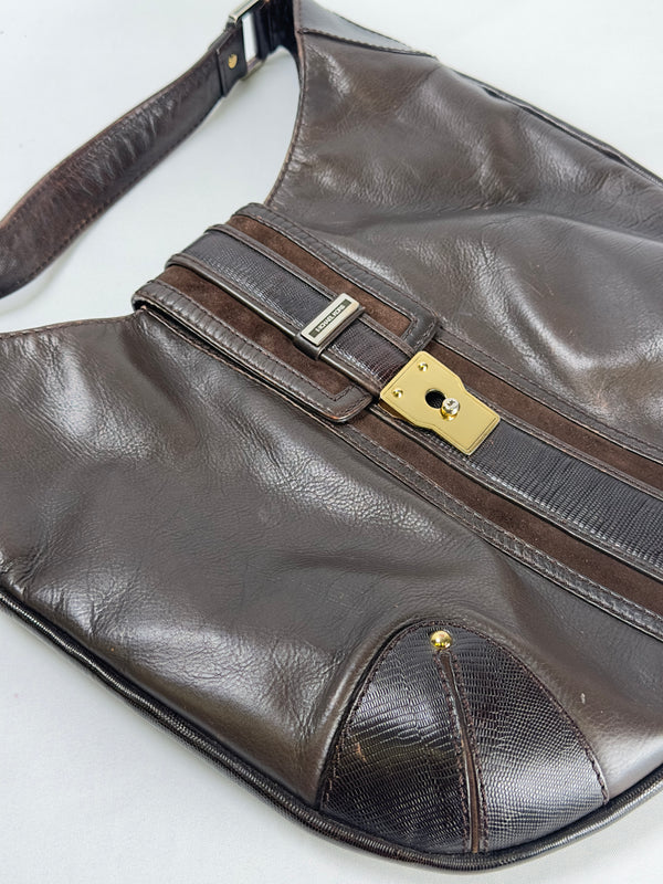 "Morgan" Hobo Handbag Brown Leather/Gold