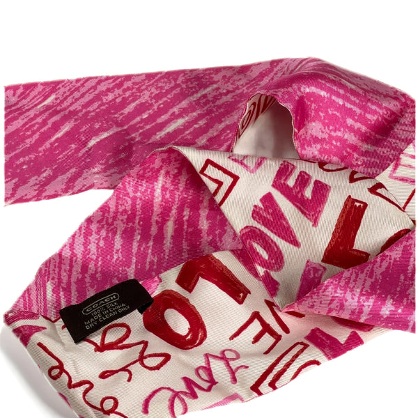 COACH Scarf Silk Logo All Over Pattern Pink