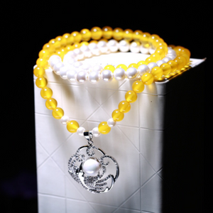Yellow Agate & White Shell Bead Bracelet