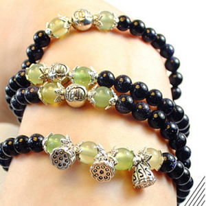 Blue Sandstone and Prehnite Bracelet (Doubled as Necklace)