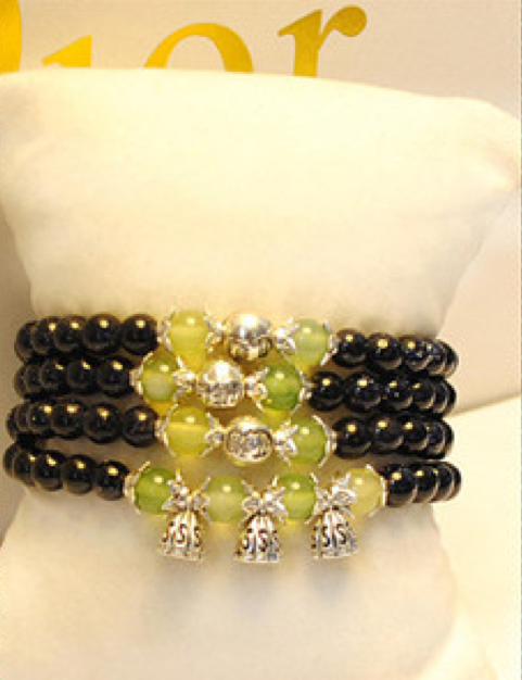 Blue Sandstone and Prehnite Bracelet (Doubled as Necklace)