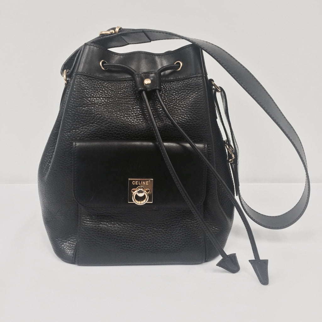CELINE Black Leather Bucket Bag