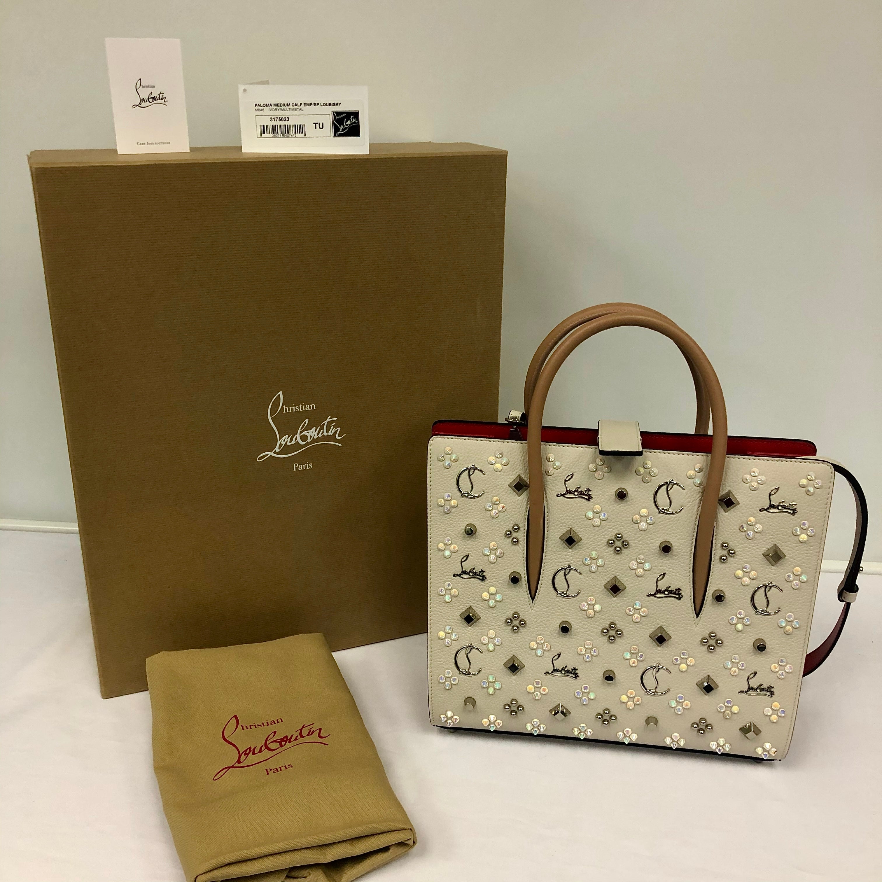 Christian Louboutin Pearl White Handbag with Studs