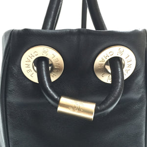Chanel Black Leather Handbag with Camellia