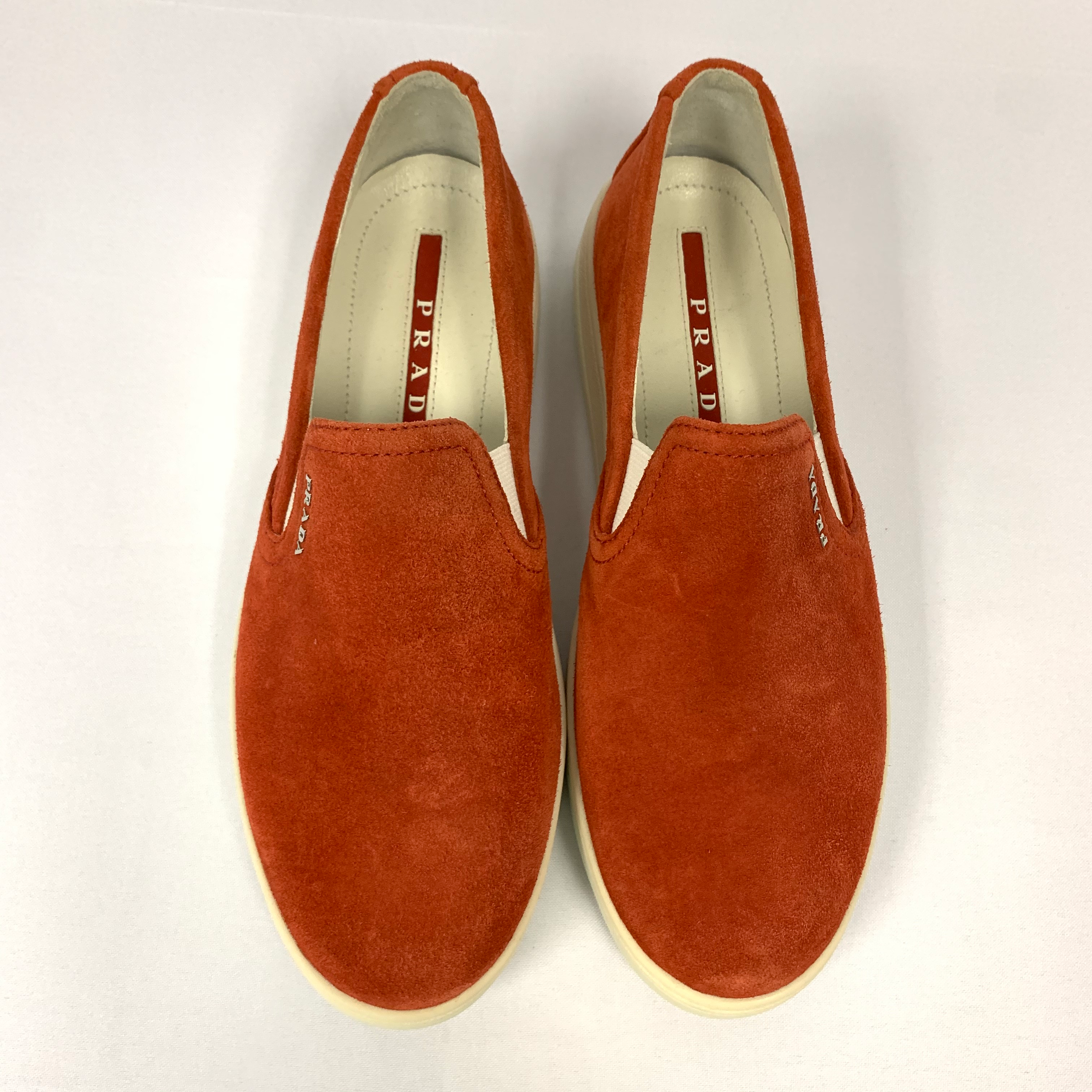 PRADA Orange Velvet Slip-on Sneakers