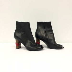 Balenciaga Black Leather Open Toe Heels