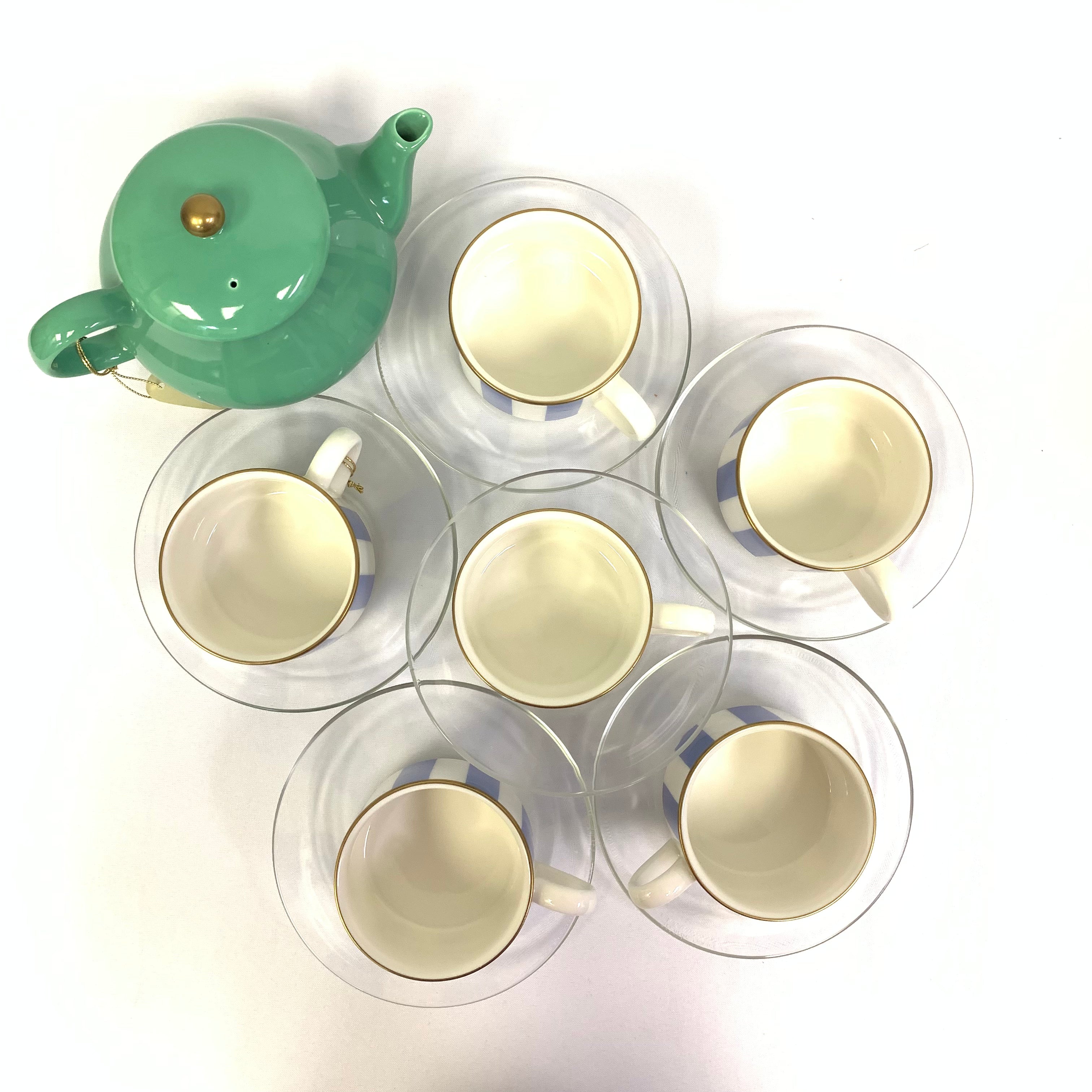 Narumi Teacups and Teapot  (Set of 6) (Blue)