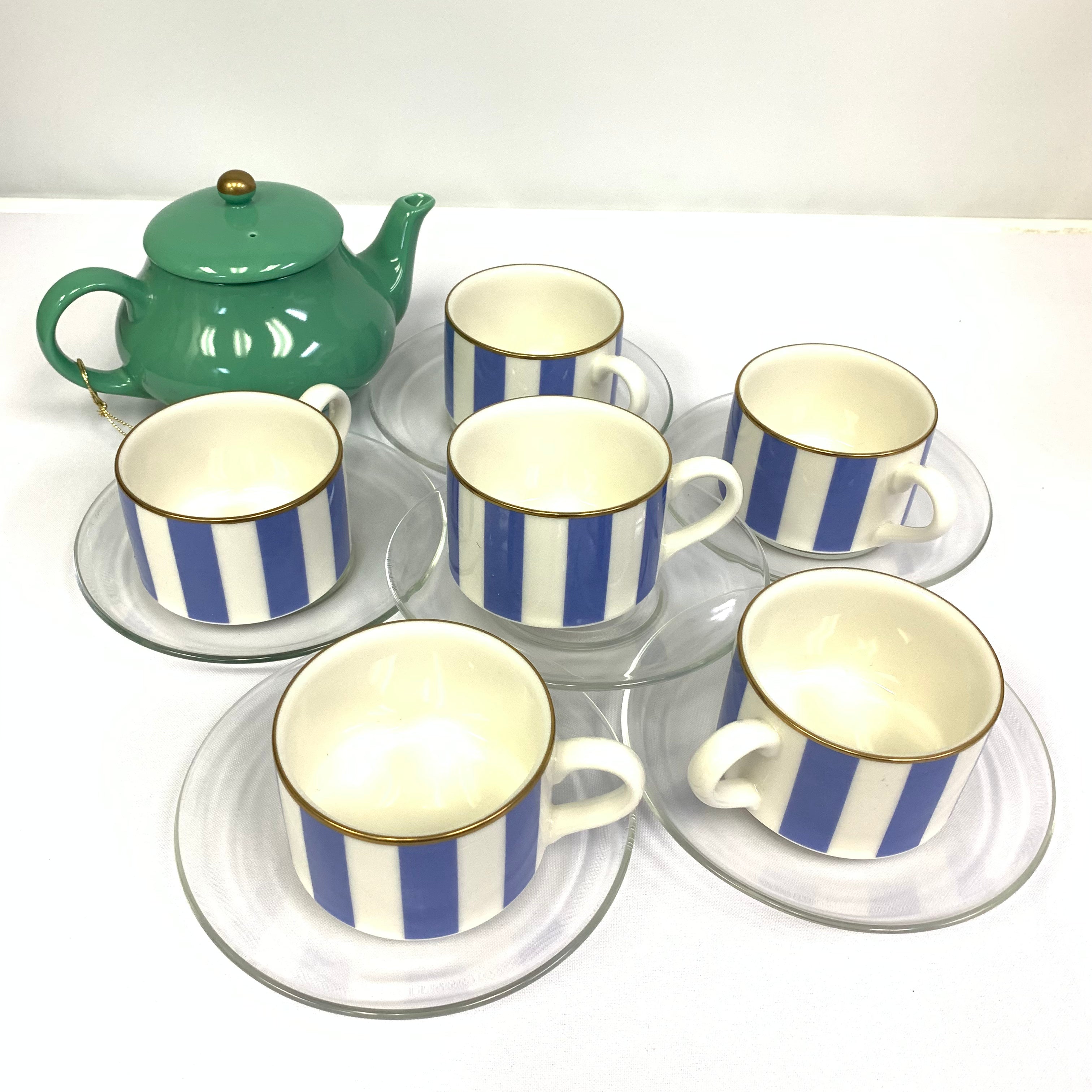 Narumi Teacups and Teapot  (Set of 6) (Blue)