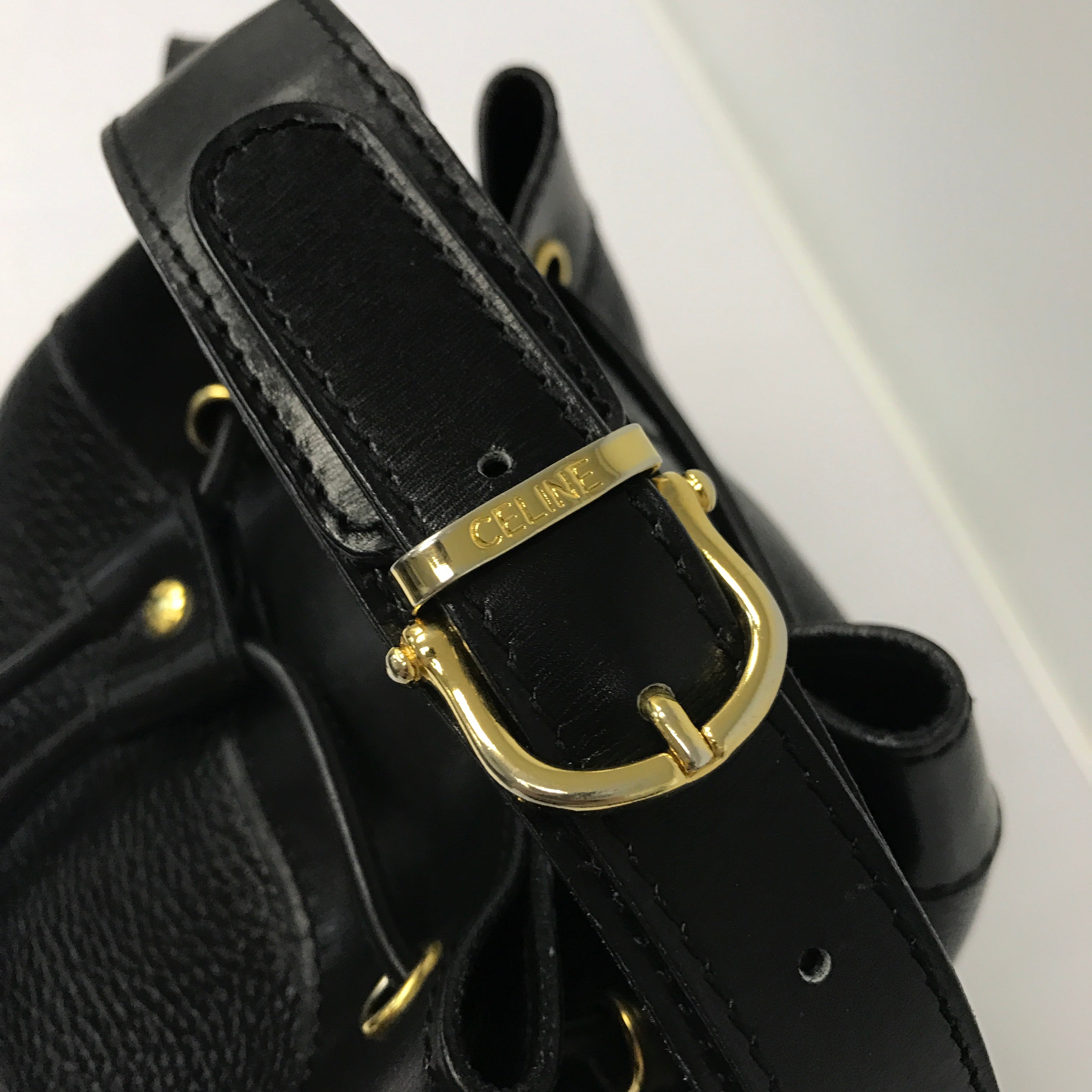 CELINE Black Leather Bucket Bag
